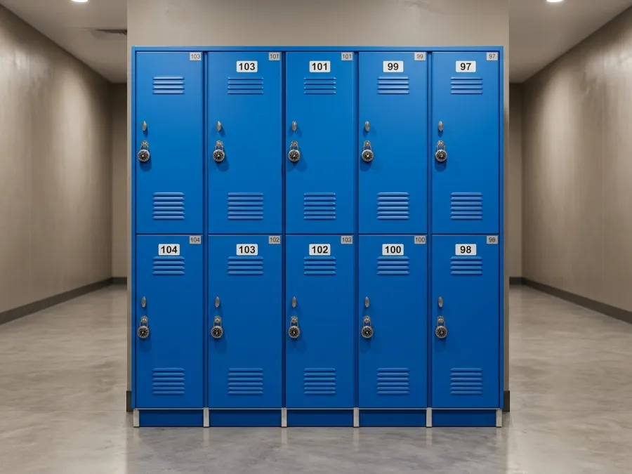 Lockers metálicos y de melamina instalados en un vestidor