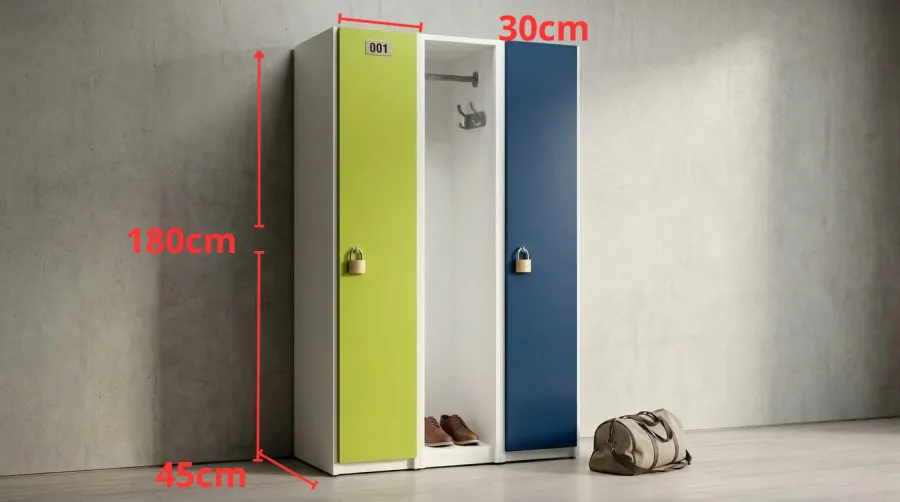 Locker de plástico de 1 puerta con medidas: 180 cm de alto, 30 cm de ancho y 45 cm de fondo