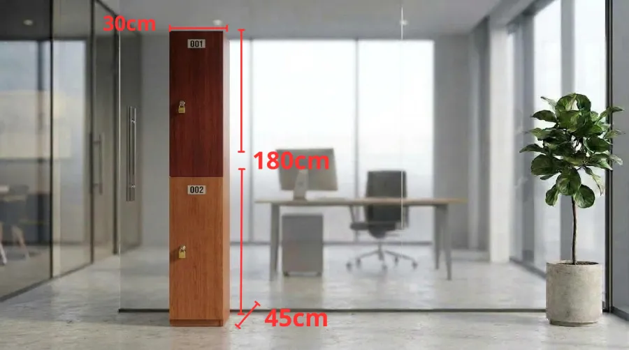 Locker de plástico de 2 puertas con medidas: 180 cm de alto, 30 cm de ancho y 45 cm de fondo