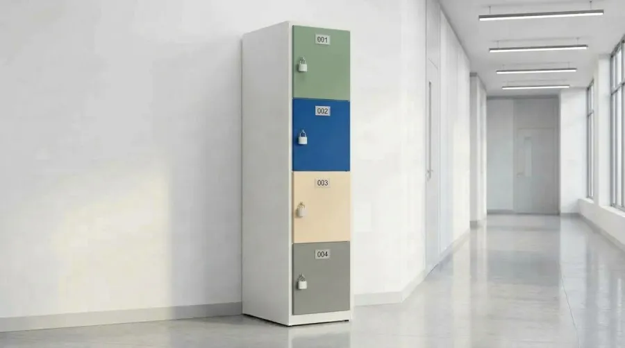 Locker de plástico de 4 puertas en verde, azul, arena y gris