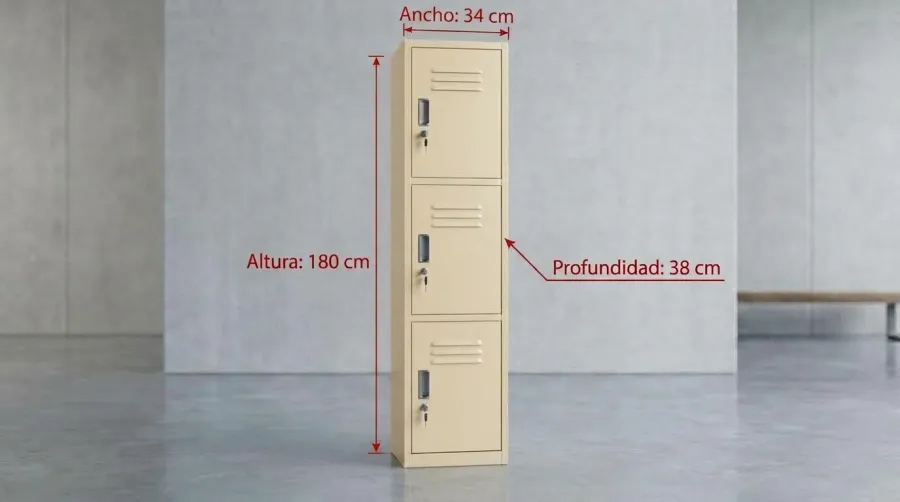 Locker metálico de 3 puertas en color almendra